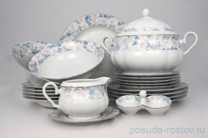 Столовый сервиз на 6 персон 27 предметов &quot;Роза /Голубая роза /платина&quot; / 232351