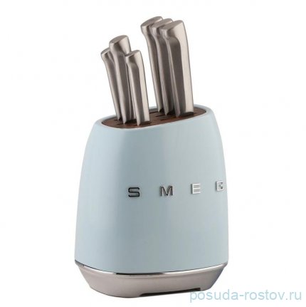 Набор кухонных ножей 6 предметов на подставке голубые Smeg  / 354692