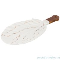 Блюдо для сервировки 39,5 х 17,8 х 2,5 см с деревянной ручкой &quot;Золотой мрамор /Белое&quot; / 209647