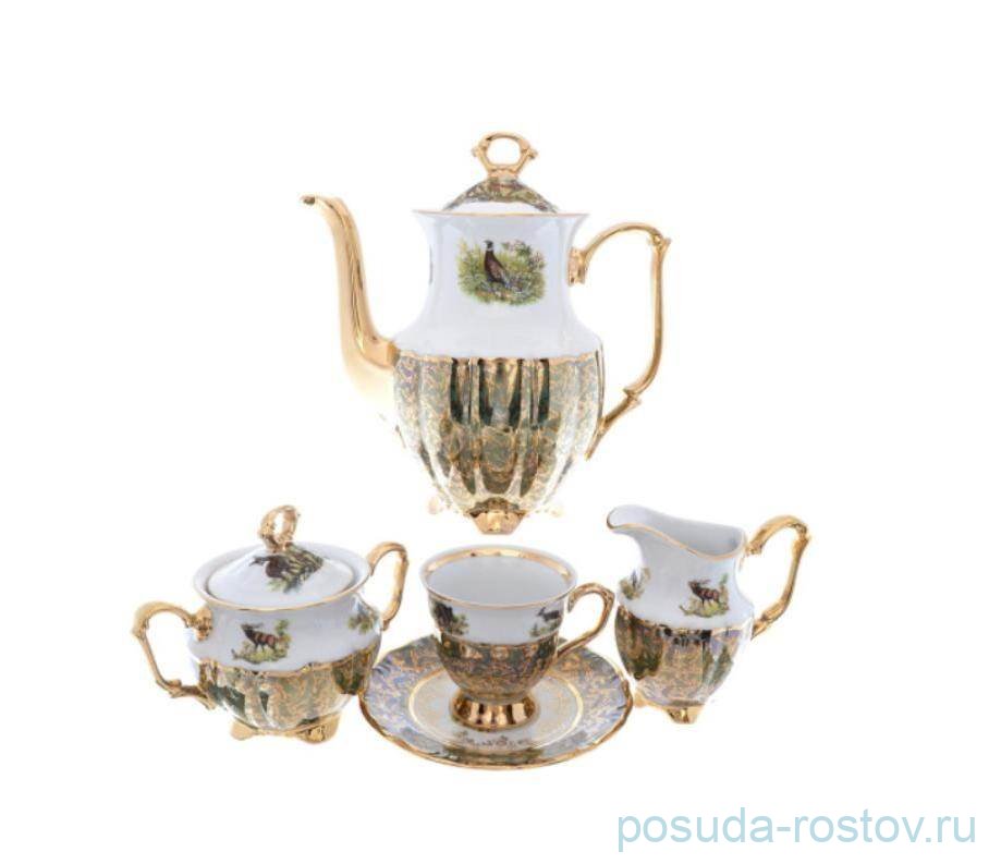 Кофейный сервиз на 6 персон 15 предметов "Мария-Тереза /Охота зелёная" S-P / 254828