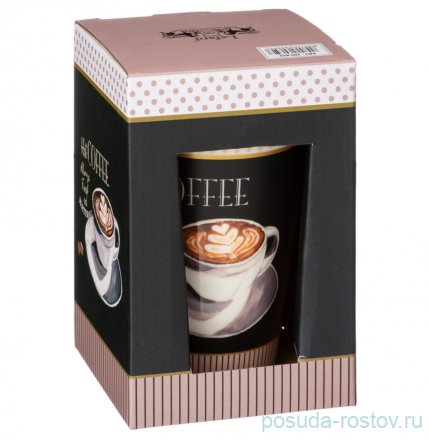 Кружка 390 мл с силиконовой крышкой и ободком чёрная &quot;Coffemania&quot; / 279664