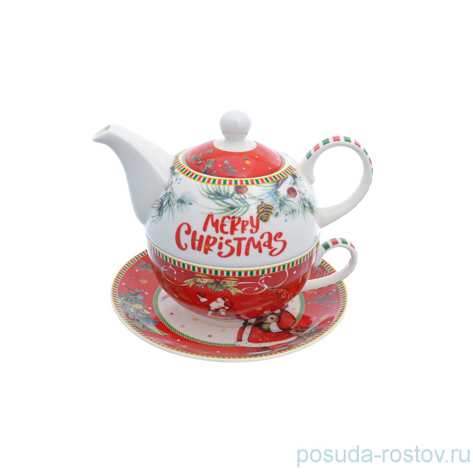 Чайный набор 3 предмета (заварочный чайник + чайная пара) "Christmas time /Royal Classic" / 228348