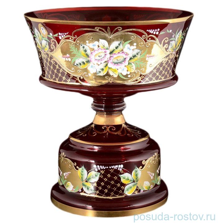 Фруктовница 35 см н/н "Лепка красная /Цветочная роспись" / 086739