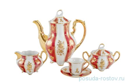 Кофейный сервиз на 6 персон 15 предметов &quot;Болеро /Золотая роза /Красная&quot; / 204669