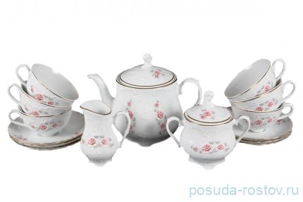 Чайный сервиз на 6 персон 15 педметов &quot;Рококо /577 /Серая роза /золото&quot; / 127663
