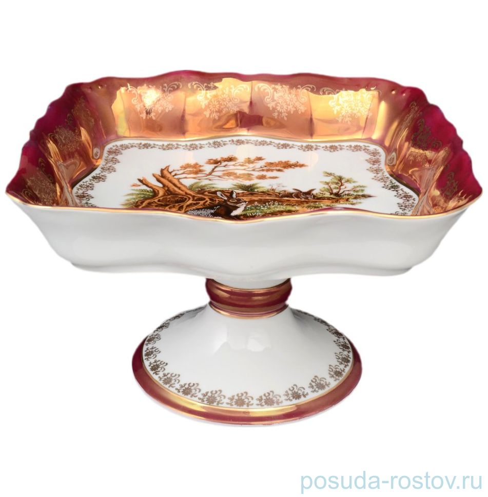 Салатник 26 см квадратный н/н "Корона /Охота красная" / 042400