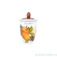 Банка для сыпучих продуктов 19 см с деревянной крышкой Сахар &quot;Artigianato ceramico /Апельсин и роза&quot; / 228472