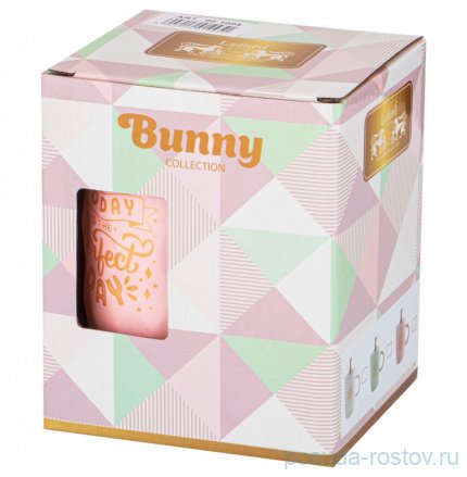 Кружка 390 мл с крышкой и ложкой розовая &quot;bunny&quot; / 322962