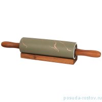 Скалка 40,6 х 6,5 х 6,5 см с деревянными ручками на подставке &quot;Золотой мрамор /Серая&quot; / 252023