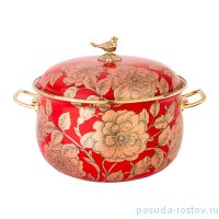 Кастрюля 22 см с крышкой эмалированная 4,8 л красная &quot;Agness /Золотые цветы&quot; / 196424