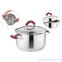 Кастрюля 20 x 11,5 см со стеклянной крышкой бордовые ручки 3 л &quot;Profi home&quot; / 273859