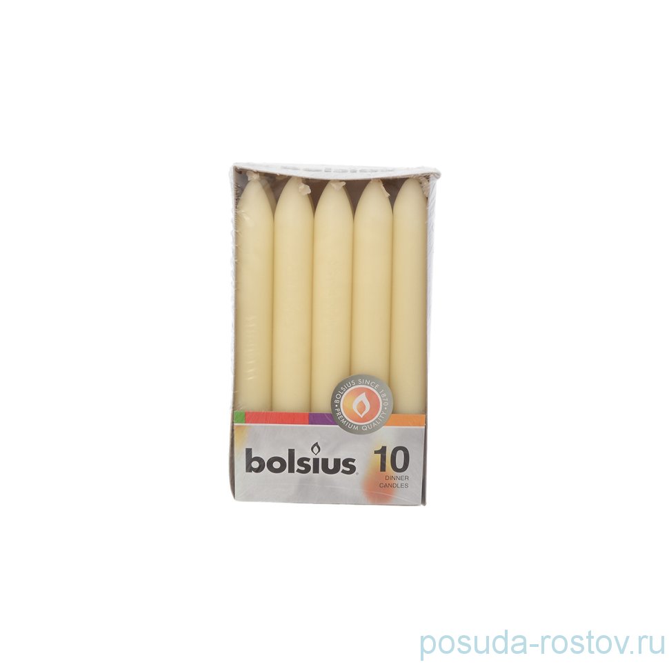 Свечи столовые 17 х 2 см 10 шт "Кремовые /Bolsius" / 257288