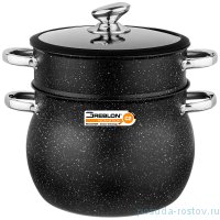 Кастрюля-пароварка 26 см со стеклянной крышкой 10 л антипригарное покрытие &quot;Black Marble&quot; / 225314