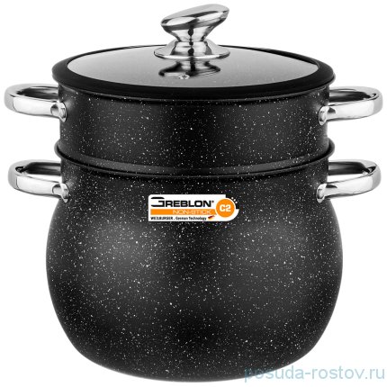 Кастрюля-пароварка 26 см со стеклянной крышкой 10 л антипригарное покрытие &quot;Black Marble&quot; / 225314