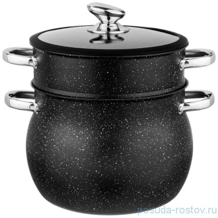 Кастрюля-пароварка 26 см со стеклянной крышкой 10 л антипригарное покрытие &quot;Black Marble&quot; / 225314