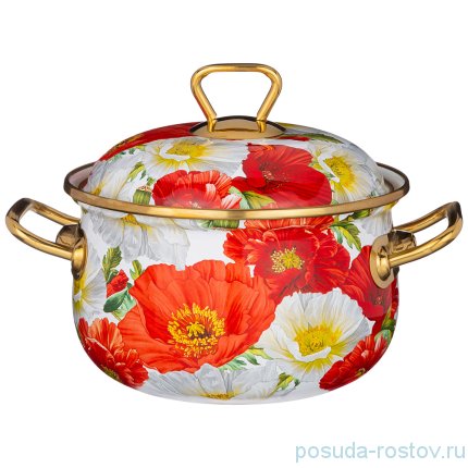 Кастрюля 16 х 11 см с крышкой эмалированная 2,1 л &quot;agness /маки&quot; / 256774