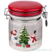 Банка для сыпучих продуктов 10,8 х 10,8 х 13,8 см с зажимом 750 мл &quot;Весёлые снеговики&quot; / 220719