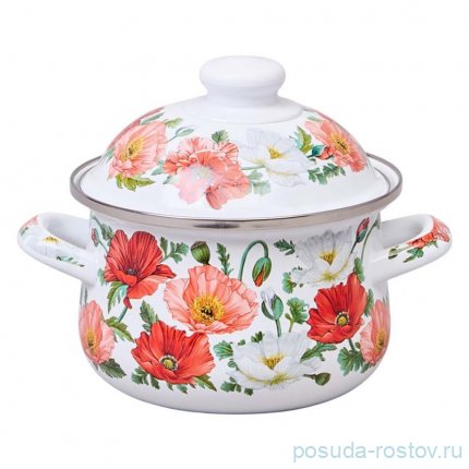 Кастрюля 16 х 10 см с крышкой эмалированная 1,5 л &quot;Маки&quot; / 374679