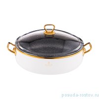 Сотейник 26 см с крышкой эмалированный антипригарное мраморное покрытие 3,5 л белый &quot;Agness /Тюдор&quot; / 196434