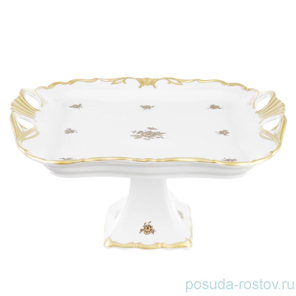 Блюдо 30 см квадратное н/н с ручками "Корона /Золотая роза" / 212726
