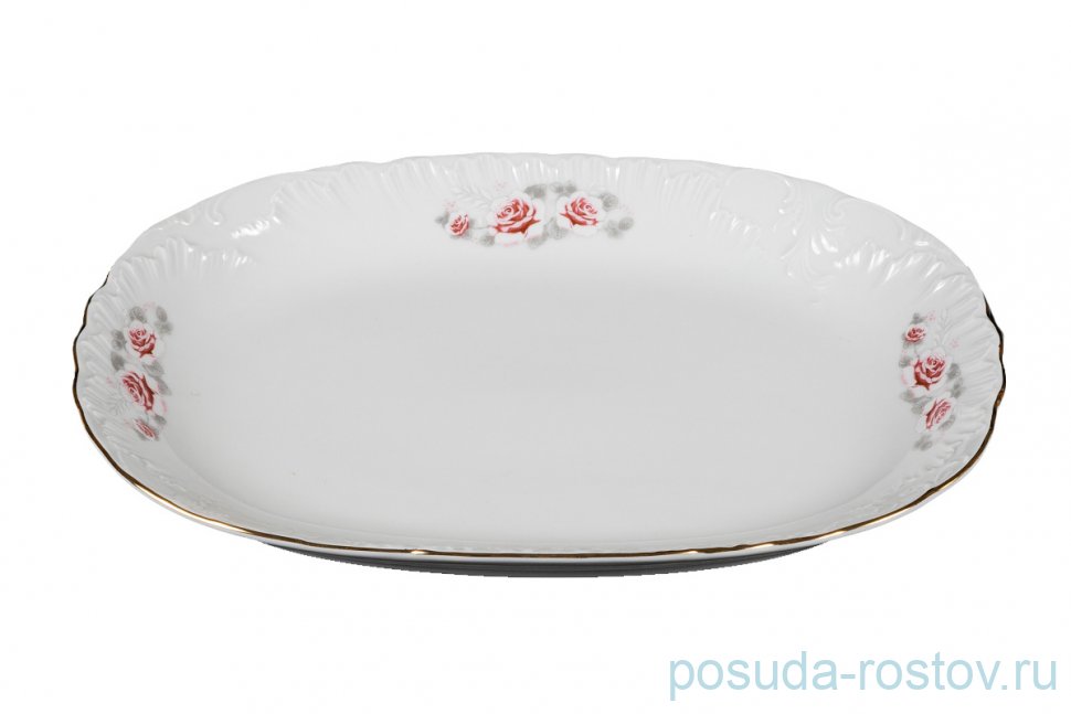 Блюдо 29 см овальное "Рококо /577 /Серая роза /золото" / 127646