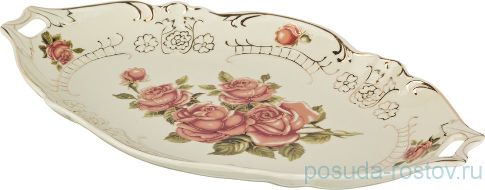 Блюдо 43 х 25 х 4 см овальное с ручками "Корейская роза" / 186422