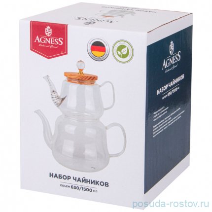 Набор чайников agness kristall 630/1500 мл цвет:прозрачный / 277244