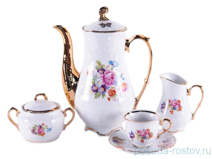Кофейный сервиз на 6 персон 15 предметов "Рококо /Бабочки 04" / 203570