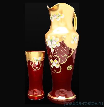 Набор для воды 7 предметов (кувшин 2 л + 6 стаканов) &quot;Иксовка /Лепка красный с золотом&quot; G / 046885