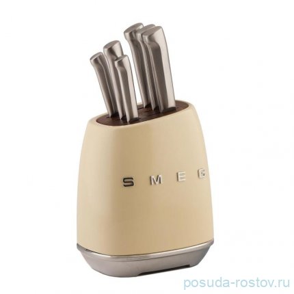 Набор кухонных ножей 6 предметов на подставке бежевые Smeg  / 349380