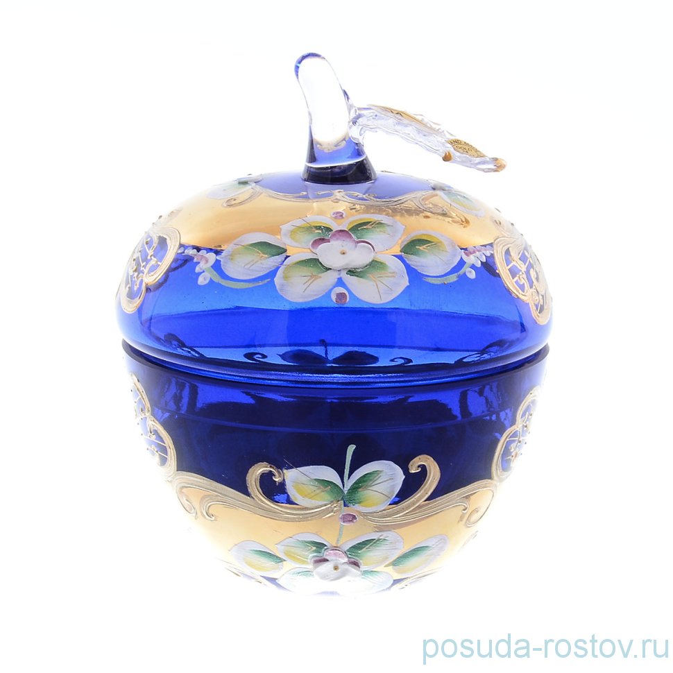 Вазочка 10,5 см с крышкой-яблоко "Лепка синяя" SC / 150763