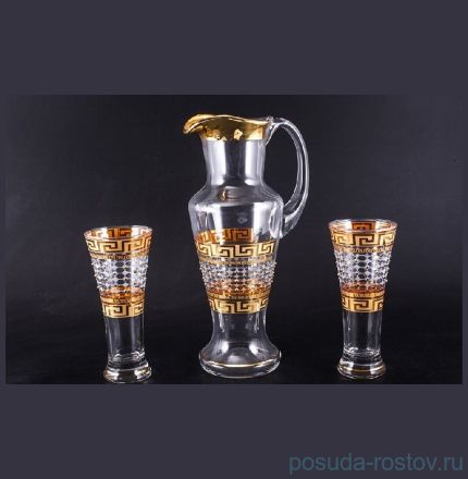 Набор для воды 7 предметов (кувшин + 6 стаканов) &quot;Иксовка /Версаче шестиугольники + камни золотые&quot; / 052186