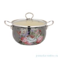 Кастрюля 20 х 13,5 см эмалированная со стеклянной крышкой 4,2 л серая &quot;Agness /Роскошный сад&quot; / 197702