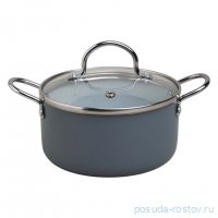 Кастрюля 16 х 8 см стеклянная крышка антипригарное покрытие 1,35 л серая Agness / 378309