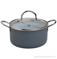 Кастрюля 16 х 8 см стеклянная крышка антипригарное покрытие 1,35 л серая Agness / 378309