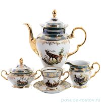 Кофейный сервиз на 6 персон 15 предметов &quot;Корона /Охота зелёная&quot; / 145338