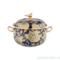 Кастрюля 18 см с крышкой эмалированная 2,8 л кобальт &quot;Agness /Ренессанс /Розы&quot; / 210660