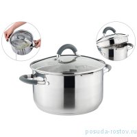 Кастрюля 24 x 13,5 см со стеклянной крышкой темно-серые ручки 5 л &quot;Profi home&quot; / 273868