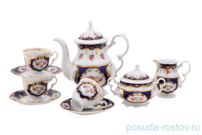 Кофейный сервиз на 6 персон 15 предметов "Соната /Роза /Кобальт" / 027943