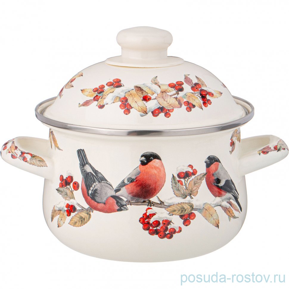 Кастрюля 16 х 10 см с крышкой эмалированная 1,5 л "Снегири" / 362214