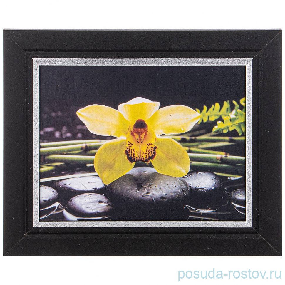 Фотопостер 20 х 25 см "жёлтая орхидея" /рамка черная с серебром / 270148