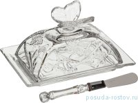 Маслёнка 17,6 х 12,3  х 10,2 см с крышкой + нож &quot;Бабочки /Muza&quot; / 190095