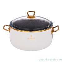 Кастрюля 22 см с крышкой эмалированная 4,1 л антипригарное мраморное покрытие белая &quot;Agness /Тюдор&quot; / 196432