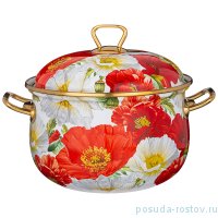 Кастрюля 20 см с крышкой эмалированная 3,8 л &quot;Agness /Маки&quot; / 256776