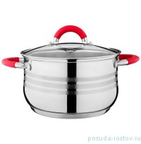 Кастрюля 22 х 13,5 см со стеклянной крышкой силиконовые ручки красные индукция 5,1 л &quot;agness&quot; / 196235