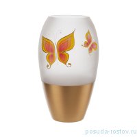 Ваза для цветов 28 см дымчатая &quot;Бабочки /золото&quot; / 169639