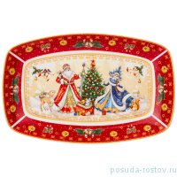 Блюдо 25 х 16 х 3 см прямоугольное красное &quot;С Новым годом! /Дед Мороз и Снегурочка&quot; / 254423