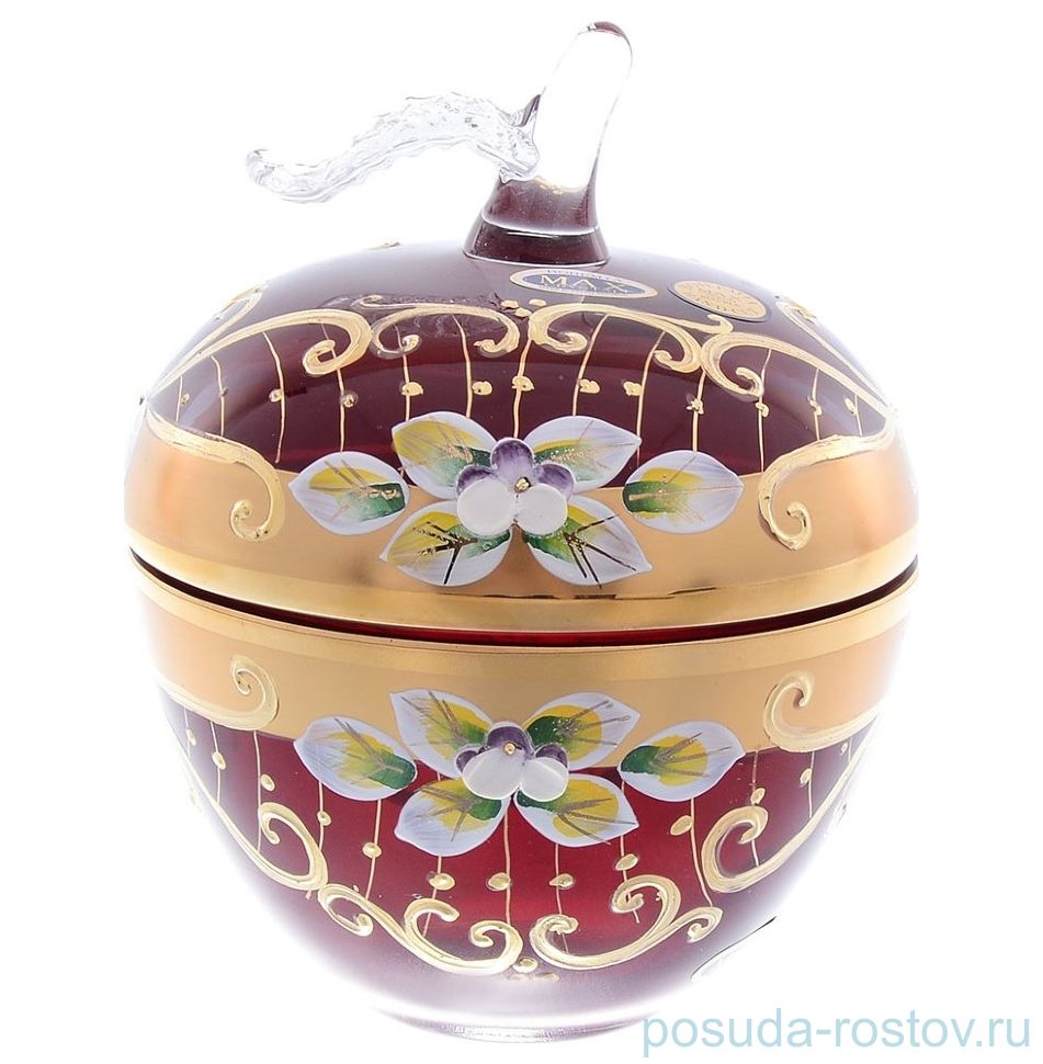Вазочка 10,5 см с крышкой-яблоко "Лепка красная" SCrystal  / 153992