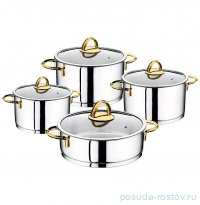 Набор посуды 8 предметов (18, 20, 22, 24 см) стеклянные крышки &quot;CYLINDER MODEL / GOLD&quot; / 296015