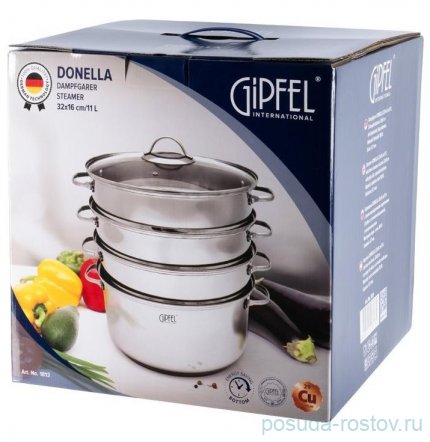 Пароварка 32 х 36 см трехъярусная со стеклянной крышкой 11 л &quot;Donella&quot; / 354055